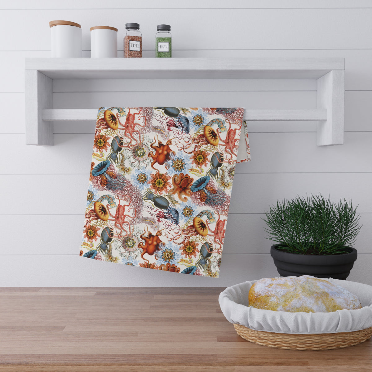 Colorful Coastal Seashells and Sea Life Tea Towel