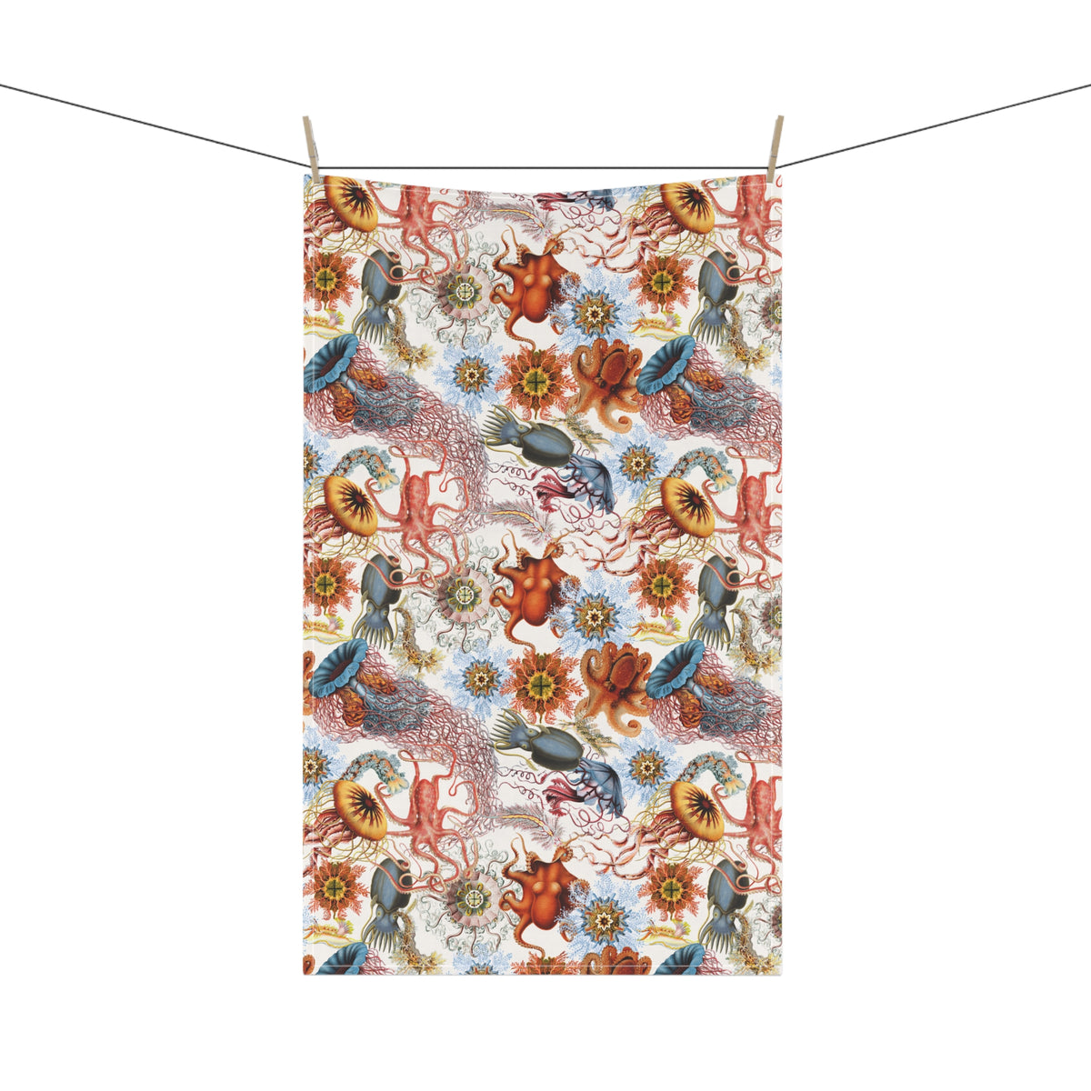 Colorful Coastal Seashells and Sea Life Tea Towel